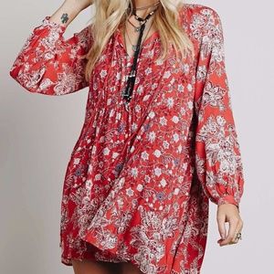 Bishop-Sleeve Floral-Print Dre Blood